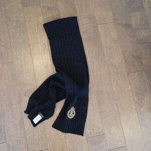 Ralph Lauren Cable Knit Crest Patch Scarf Black Womens Size OS